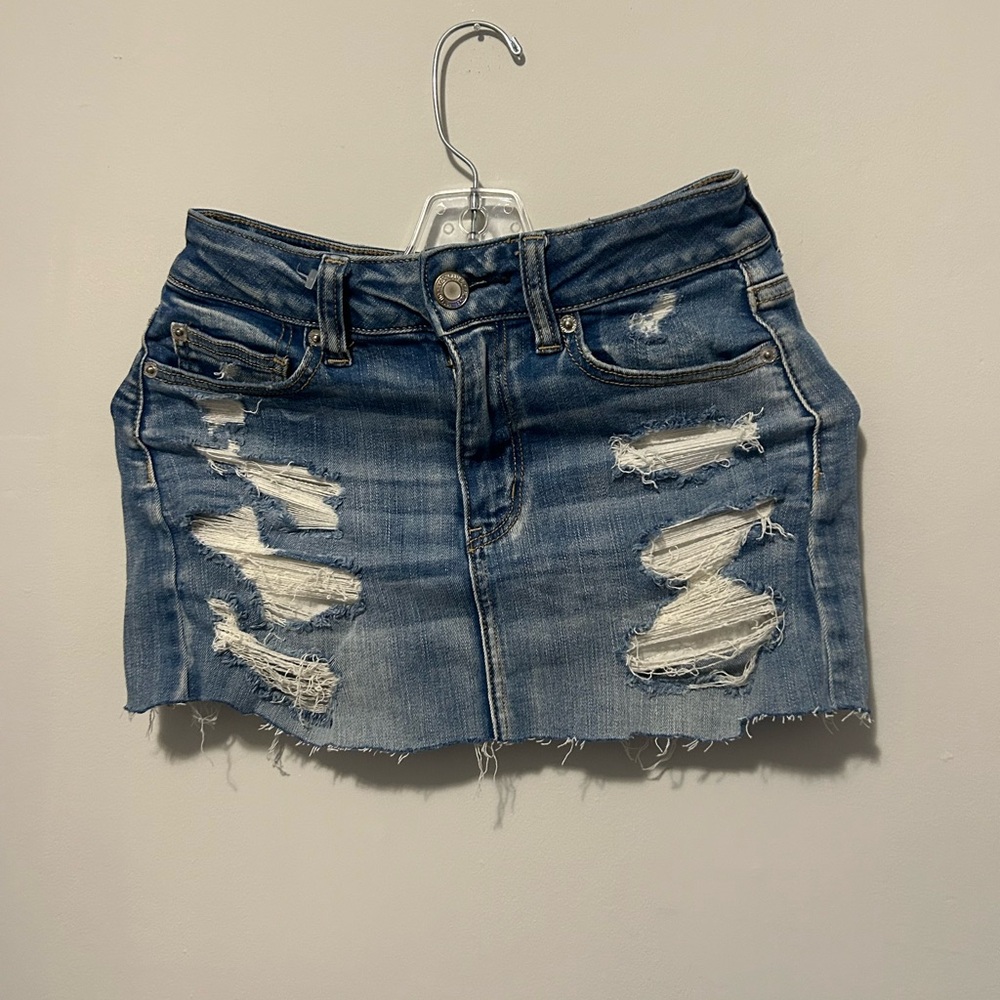 American Eagle Outfitters Distressed Denim Mini Skirt - Blue